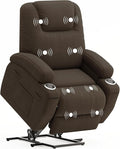 Flamaker Power Lift Chair Massage Recliner Chairs for Elderly - Ergonomic Design with Cup Holders & Side Pockets, Remote Control (Dark Brown)