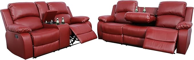 AYCP Bonded Leather Living Room Furniture Set Reclining Sofa Set Loveseat Furniture Sets in Living Room Sofa Recliners (Sofa+Loveseat, Red)