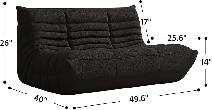 Bean Bag Chair Lazy Floor Sofa, Giant BeanBag Fireside Chair with Memory Foam Filled, Soft Bean Bag Comfy Couch for Teens Adults, Non-Slip Base Lounge Chair, Living Room, Bedroom (Black, Loveseat)