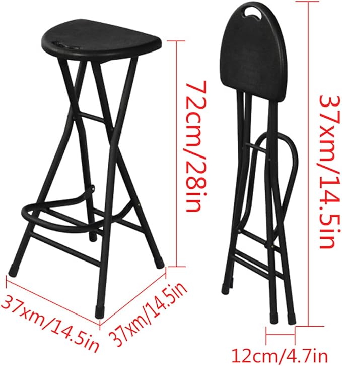 Black Folding Bar Stool,28 inch Folding Stool for Adults Foldable Stools with Handle,Collapsible Heart-Shaped Folding Counter Height Stools Chair for Camping Kitchen,Loads 250 Lbs,1 Pack
