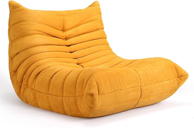 High-end Togo Bean Bag Chair, Fireside Chair with Yellow Suede Fabric Cover, Comfy & Soft Lazy Floor Lounge Sofa for Bedroom, Living Room, Office or Salon