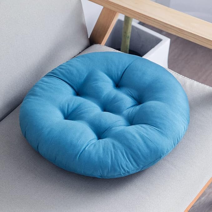 16 Inch Round Chair Seat Pad Thick Tatami Plaid Style Comfortable Floor Seat Cushion Soft Chair Mat for Office Bedroom Living Room Kitchen, Blue Green