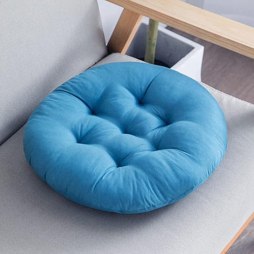 16 Inch Round Chair Seat Pad Thick Tatami Plaid Style Comfortable Floor Seat Cushion Soft Chair Mat for Office Bedroom Living Room Kitchen, Blue Green