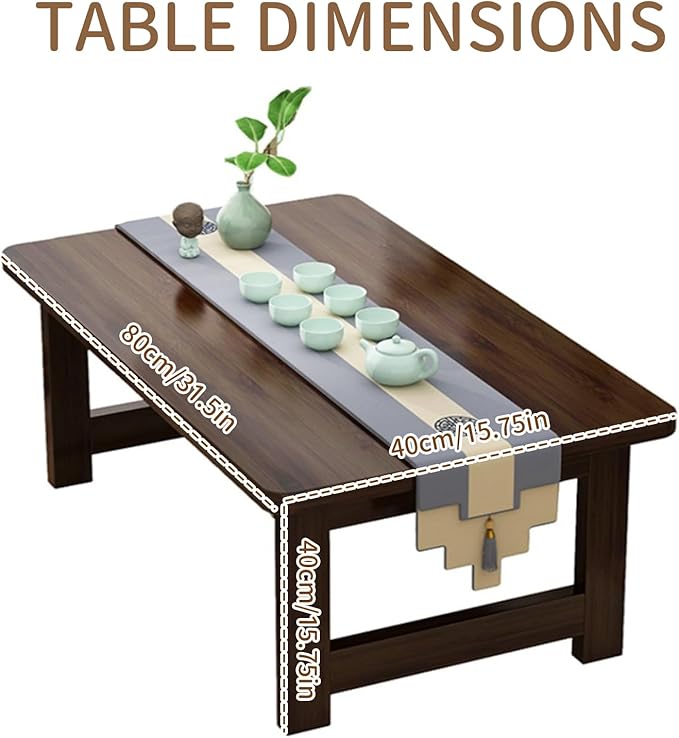 BitMit Japanese Foldable Floor Table,Portable Solid Wood Japanese Folding Coffee Table, No Assembly Table for Sitting on The Floor,Tea Table for Tatami,Living Room,Bedroom,Small Space（31.5in）