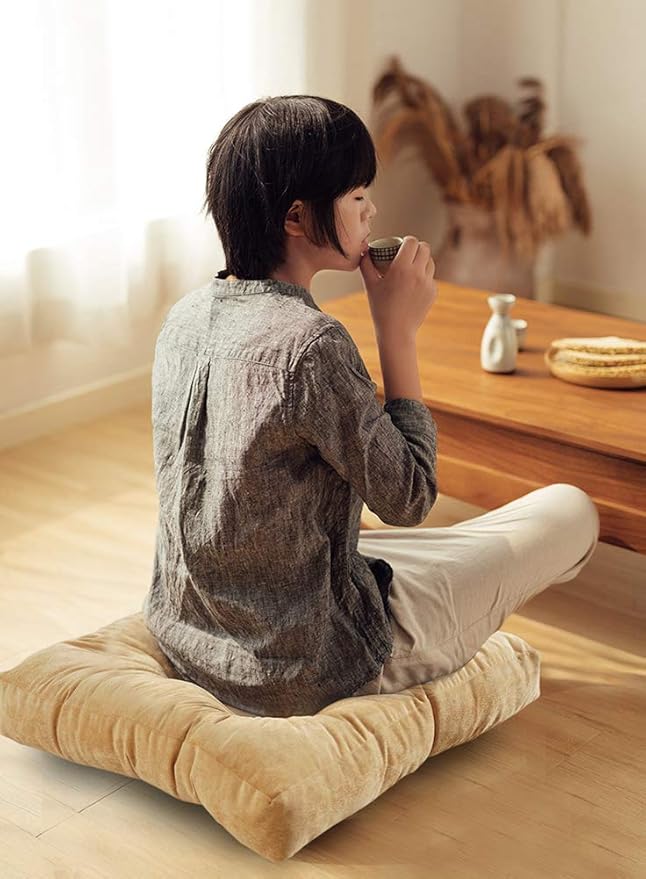 Square Floor Seat Pillows Cushions 22" x 22", Soft Thicken Yoga Meditation Cushion Pouf Tufted Corduroy Tatami Floor Pillow Reading Cushion Chair Pad Casual Seating for Adults & Kids, Coffee