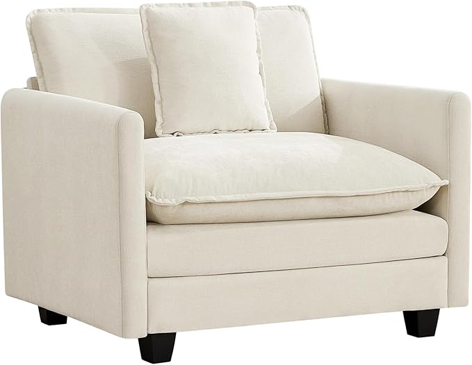 UMBFUN Cloud Couch Accent Chair, Oversized Comfy Modular Sofa with Deep Seat Cushions, Chenille Upholstered Lounge Chair for Living Room & Bedroom, Beige