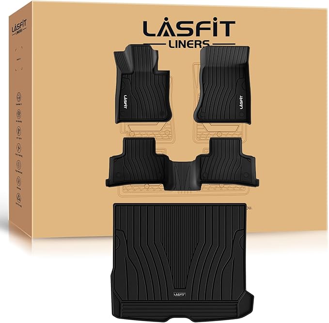 LASFIT Floor Mats & Cargo Mat for Mercedes Benz GLC SUV 2026 2025 2024 2023 GLC300 / GLC43 AMG / GLC63 AMG S E (Not for Coupe & PHEV (350e)), All Weather TPE Floor Liners & Trunk Mat