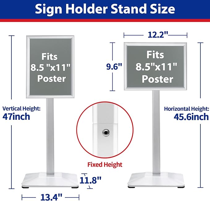 VAIIGO Pedestal Sign holder Stand 8.5x11inch Adjustable Standing Floor Sign Stand with Heavy Base & Snap Frame Display Stand for Indoor Outdoor Business Store Sign Holder Poster Stand (Silver)