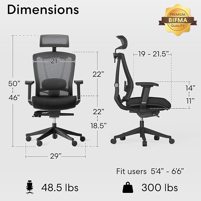 Autonomous ErgoChair Pro Ergonomic Office Chair Foam Grey Adjustable Lumbar Support, Rolling Swivel - Home Office Desk Chairs with Wheels and Arms - Ergonomic Desk Chair Comfy for Gaming & Long Hours