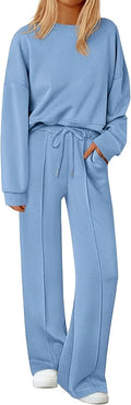 PRETTYGARDEN 2 Piece Sets For Women Fall Trendy Long Sleeve Sweatshirt Wide Leg Pants Loungewear Set Matching Sweatsuit