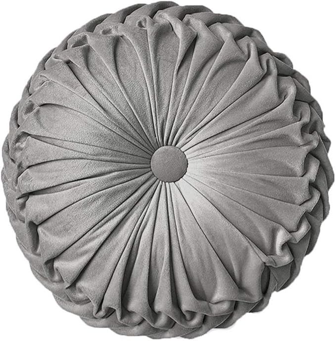 Teieas Round Throw Pillow Velvet Home Decoration Pleated Round Pillow Cushion for Couch Chair Bed Car Grey