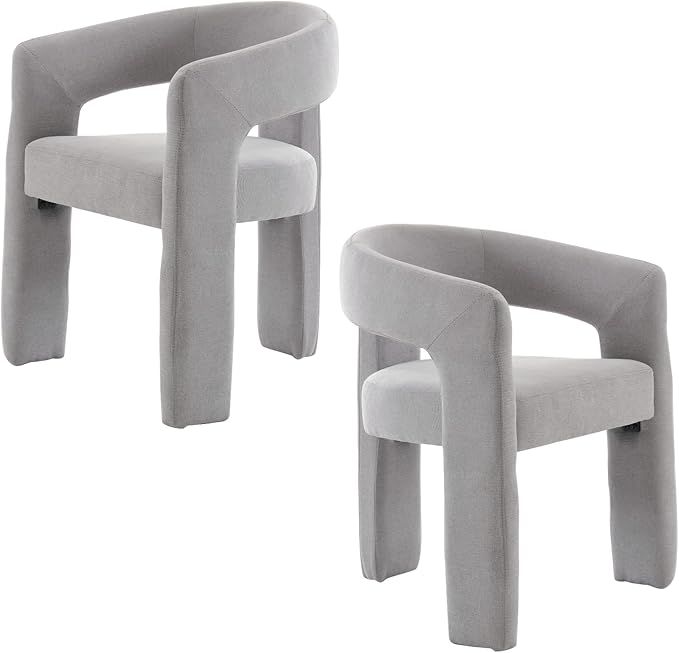 DAYALANE Modern Barrel Dining Chairs Set of 2, Upholstered Kitchen Chairs with Arms Comfy Chenille Side Chair for Living Room/Dining Room/Reception, Grey Chenille