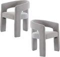 DAYALANE Modern Barrel Dining Chairs Set of 2, Upholstered Kitchen Chairs with Arms Comfy Chenille Side Chair for Living Room/Dining Room/Reception, Grey Chenille