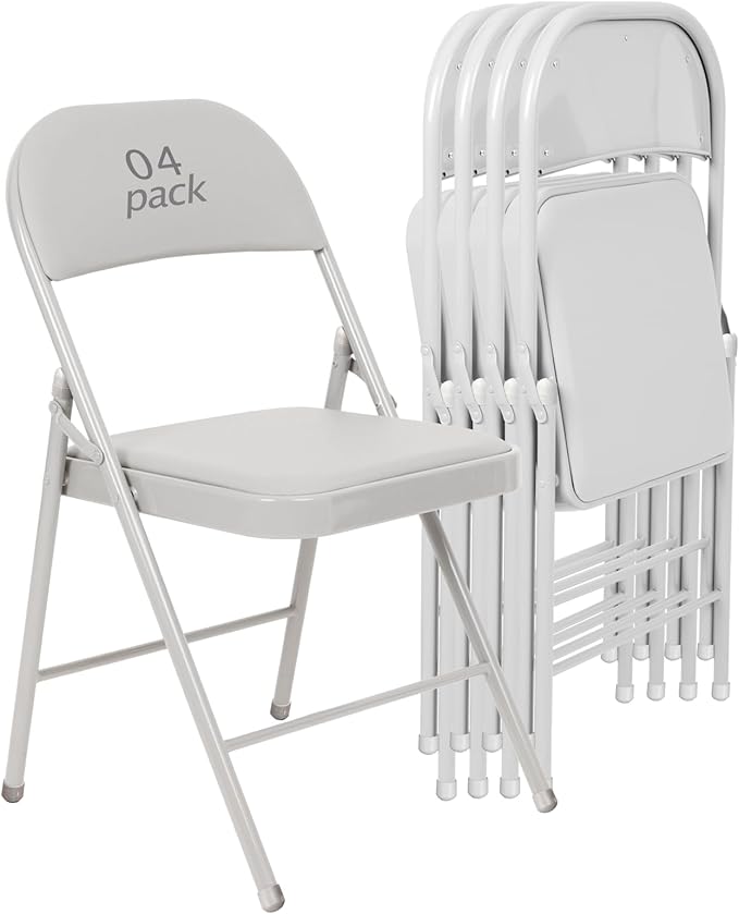 4 Pack White Padded Folding Chairs Set - Comfortable Stackable Portable Chairs for Indoor Outdoor, Events, Parties, Office, Wedding (PU Leather, Executive White,School Chair)