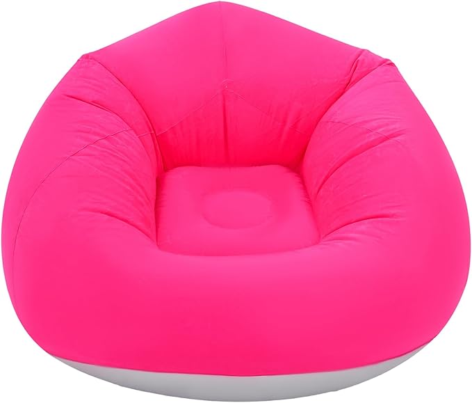 6 Pcs Bean Bag Chairs for Adults, Pink Inflatable Chairs with Foot Pump, Folding Blow Up Couch, Flocking Portable Lazy Sofa for Movie Night, Living Room, Camping, 220lbs Load Capacity