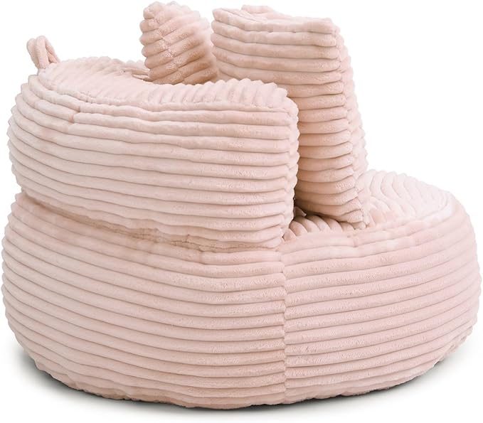 Bean Bag Chair, Corduroy Oversized Chair for Adults, Comfy Big Accent Sofa Lounge Floor Chair, Stuffed Bean Bag Couch for Gaming, Reading, Living Room, Bedroom, Pink