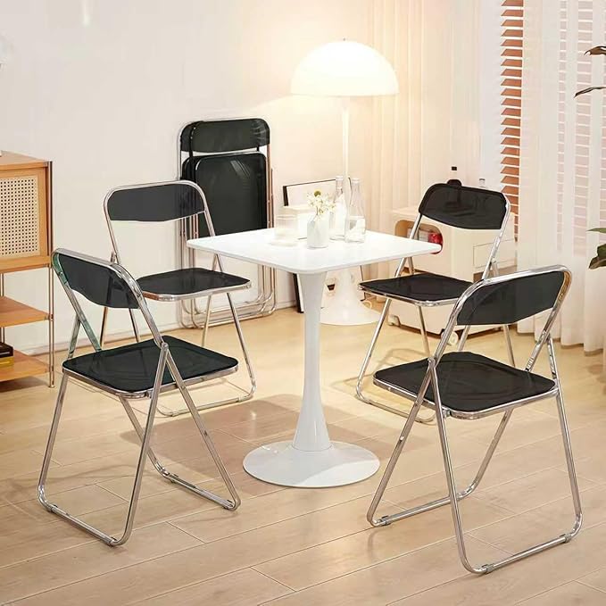Folding Chair 10 Pack Acrylic Foldable Portable Plastic Chair,Easy to Use and Store Comfortable Portable Party Chairs for Home,Office,Party,Comfy,Black