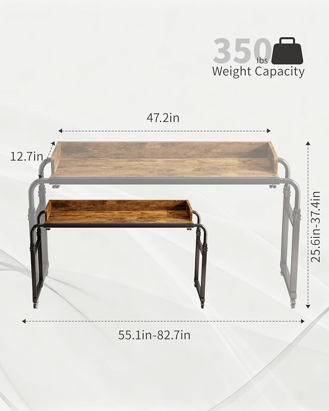 Saifu Overbed Table with Wheels,Adjustable Height & Length Laptop Desk for Bed,King & Queen Size Beds Bed Table,Rolling Standing Desk,Over Bed Table for Working Reading Eating,Brown
