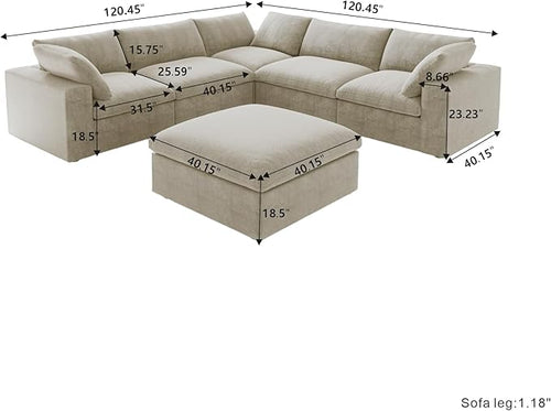 160.6'' Cloud Modular Sectional Sofa,Down Filled Comfort V Shaped Sofa Couch for Living Room,Minimalist Wide Deep Seat Convertible Couches for Office Apartment,4 Seater & 1 Corner+1 Ottoman (Khaki)