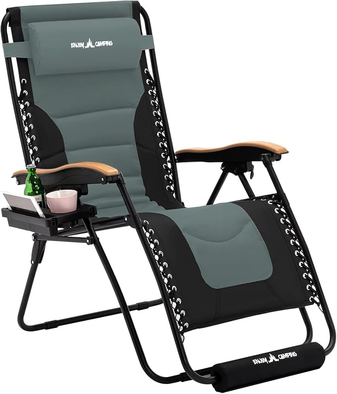 Amopatio Oversized Zero Gravity Chair with Cup Holder XL Patio Outdoor Folding Lounge Chairs with Footrest & Headrest for Indoor and Outdoor, Support 400LBS