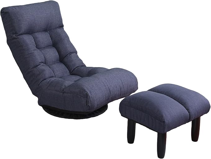 Swivel Floor Lounger with Ottoman, Comfy Reclining Lazy Floor Chair with Back Support for Adults Bedroom, Gaming & Small Living Spaces