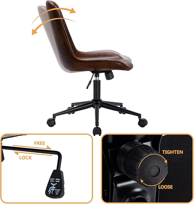 DUHOME Modern PU Leather Office Chair Desk Chair Swivel Computer Chair Dark Brown
