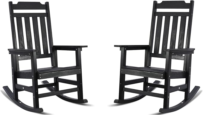 hOmeQomi Rocking Chairs Set of 2, All Weather Resistant Poly Lumber Outdoor Porch Rocker, Rocking Chairs for Outdoor, Indoor, Patio, Deck, Garden, Backyard, Load Bearing 380 lbs - Black