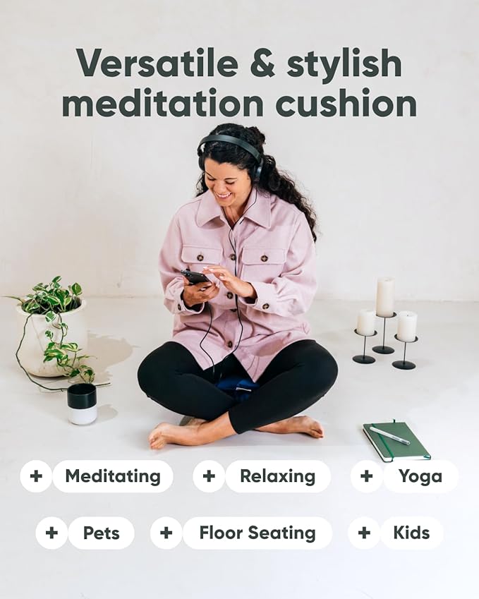 Mindful Modern Velvet Meditation Cushion | Luxe Zafu Yoga Floor Pillow Seat | Posture Support | Buckwheat Hull Filled | Large Round Cushion with Removable Washable Cover + Carry Handle