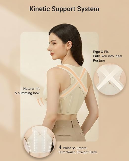 Hypoke® Premium Fabric Upper Back Brace Posture Corrector for Women, Kinetic Support Back Straightener Posture Brace for Women，Barely There Design For Office Professionals(Small