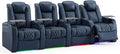 Weilianda Home Theater Seating Top Grain Leather Zero Gravity Recliner Chair Power Headrest Recline Movie Seat Gaming 7 Colors Mood Light Sofa with Tray Table USB Charge Row of 4 Blue