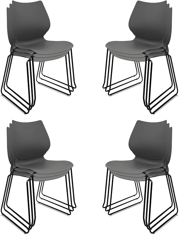 Stacking Waiting Room Chairs, Stacked Plastic Office Chair with Ergonomic Lumbar Support and Metal Legs for Conference School Church Guest Reception Set of 12, Grey