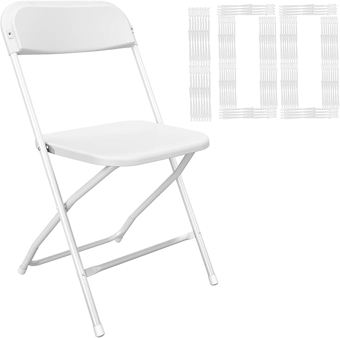 100 Pack White Folding Chairs, Portable Party Chairs, Plastic Folding Chair,Stackable Commercial Seats with Steel Frame for Office Wedding Party Patio Dinning Events, 350lbs Capacity