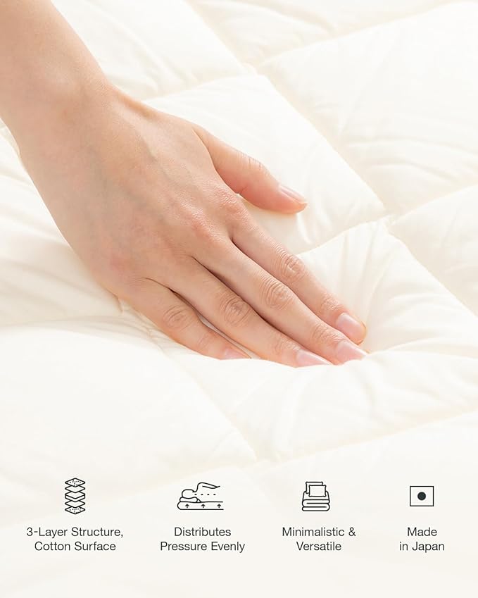 FULI Japanese Futon Japanese Floor Bed, Tatami Foldable Bed, Roll Up Sleeping Pad, Shikibuton, Made in Japan (White, Twin XL)
