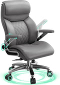 Big and Tall Office Chair with 5D Arms, 600lbs Heavy Duty Desk Chair with Adjustable Lumbar Support, PU Leather High Back Ergonomic Executive Computer Chair with 3'' Silent Casters