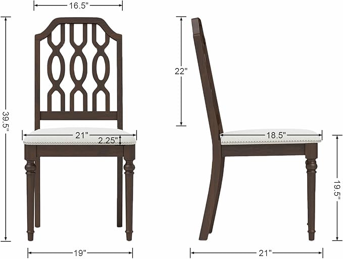 chairus Farmhouse Dining Chairs Set of 6, French Country Vintage Wooden Dining Room Chairs with Lattice Back & Turned Legs, Rustic Chenille Upholstered Nailhead Trim Side Kitchen Chairs, Walnut Brown