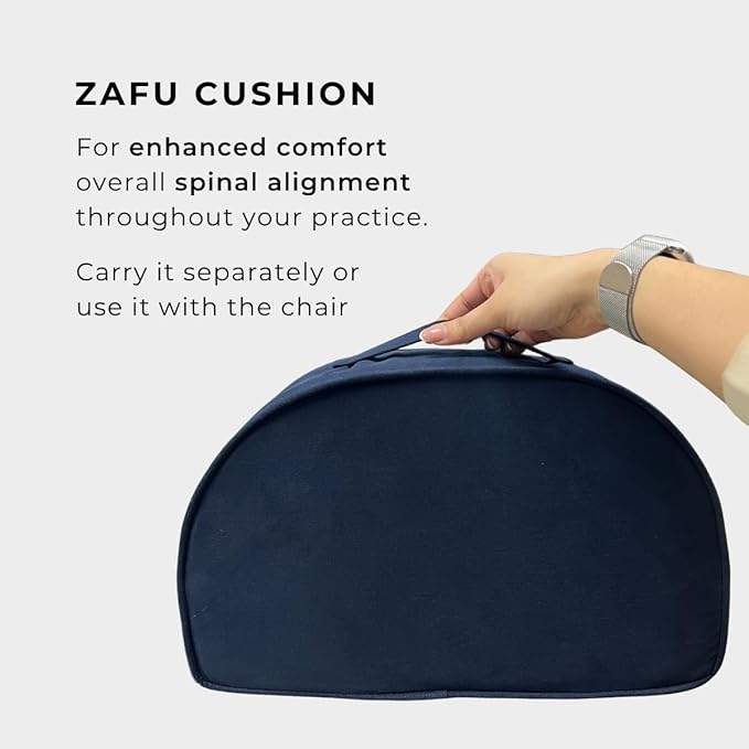 Friends Of Meditation Buddha Meditation Chair – Portable Folding Yoga Chair for Adults with Detachable Back Support & Zafu Cushion, Ergonomic Meditation Seat, Navy Blue