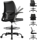Tall Drafting Chair Ergonomic Home Office Desks Chairs Standing Desk Chair with Flip-up Armrests Adjustable Height Breathable Mesh Office Chair with Lumbar Support and Adjustable Footrest Ring Black