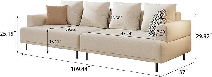 Modular Sectional Sofa for Living Room, 109.4" Wide Mid-Century Modern Fabric Couch with Cozy Seating, Suitable for Living Room, Bedroom & Daily Relaxation - Beige