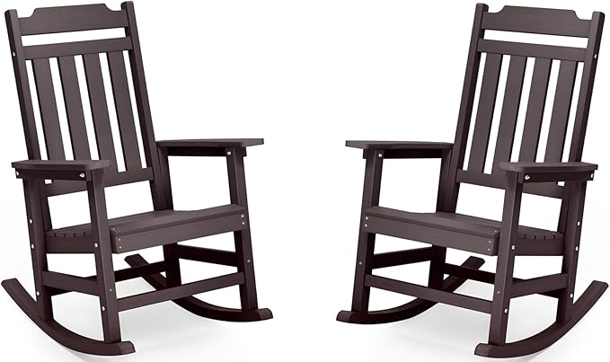hOmeQomi Rocking Chairs Set of 2, All Weather Resistant Poly Lumber Outdoor Porch Rocker, Rocking Chairs for Outdoor, Indoor, Patio, Deck, Garden, Backyard, Load Bearing 380 lbs - Brown