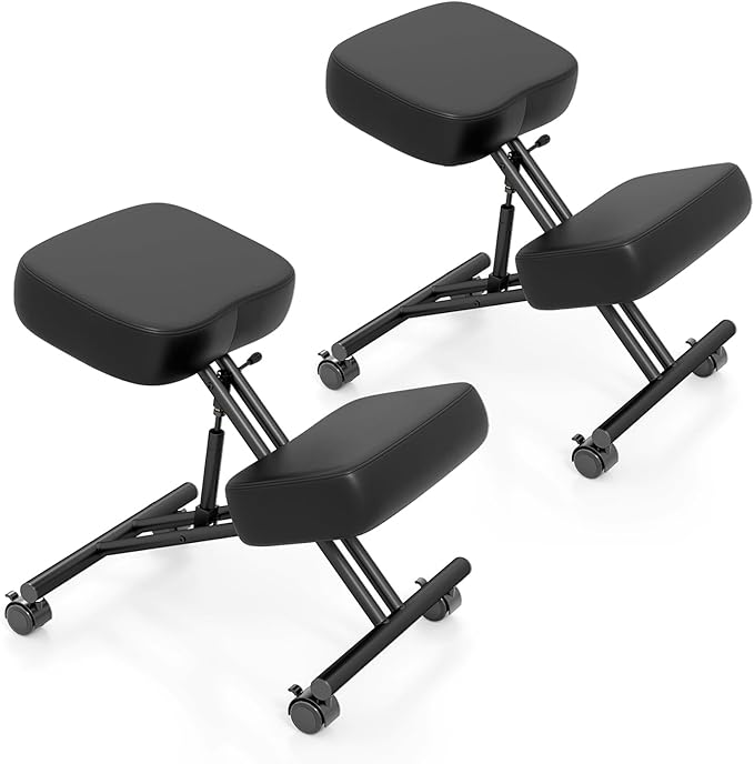Giantex Ergonomic Kneeling Chair for Office, Knee Stool Chair w/Adjustable Height and Seat Angle to Relieve Pain, Posture Desk Chair w/Lockable Universal Wheels, Thick Padded Cushions, Black (2)