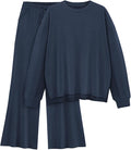 AmazingStar Womens Lounge Set 2025 Fall 2 Piece Outfits Long Sleeve Tops Wide Leg Long Pants Cozy Matching Sets Clothing