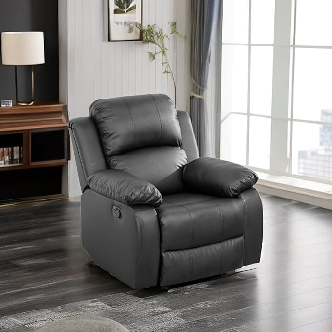 Caberryne Leather Recliner Chair for Living Room Furniture Set,Black Leather Reclining Couch for Small Space/Rv, Wall Hugger Single Recliner/Home Theater Chairs for House/Office(Chair)