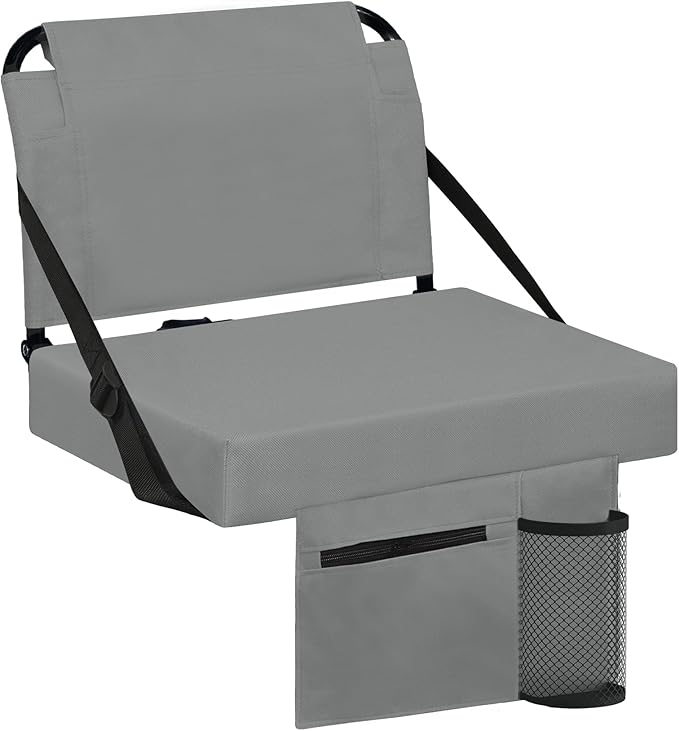 Stadium Seat for Bleachers with Back Support and Wide Padded Cushion Stadium Chair - Includes Shoulder Strap and Cup Holder