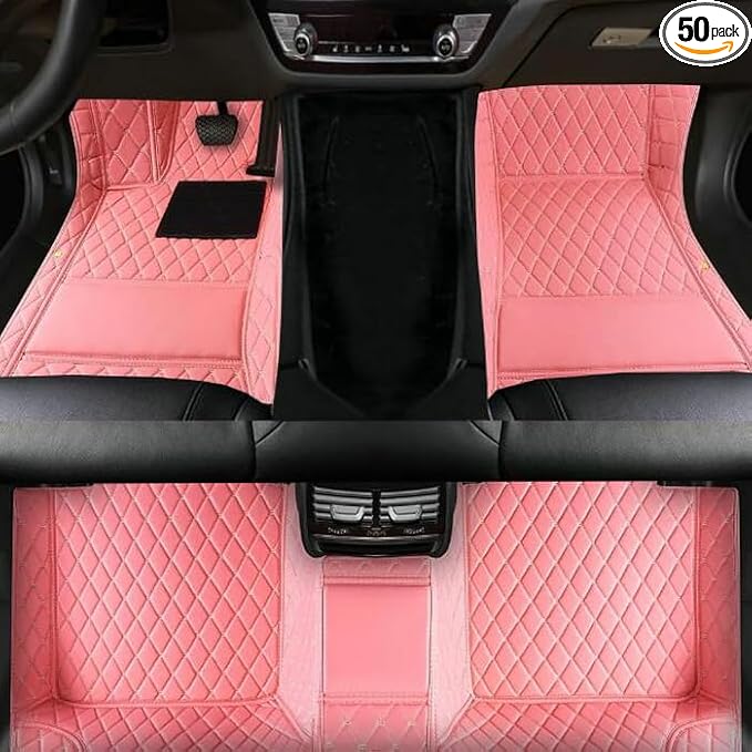 TAHALICustom Colors Car Floor Mats Black Pink for 99.9% Sedan SUV Sports， All-Weather Liners Car Floor mat，Luxury Leather Automotive Floor Mats (Pink-,3D Floor Mats)