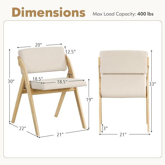 GOFLAME Folding Dining Chairs Set of 4, Upholstered Kitchen Chairs with Padded Seat & Backrest, Modern Side Chairs with Rubber Wood Legs for Home Office Events, Wedding, No Assembly Needed, Natural