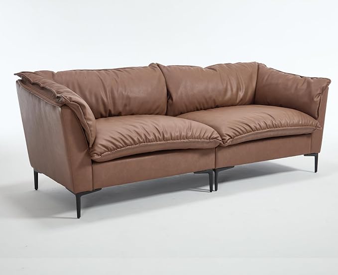 CIMOTA 80'' Faux Leather Loveseat Sofa for Living Room, Modern 2 Seater Small Cloud Couch for Bedroom/Small Space/Apartment, Comfy Office Couches with Upholstered Cushions, Minimalist Style, PU Brown
