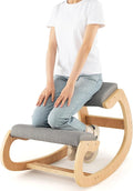 GOFLAME Ergonomic Kneeling Chair, Wooden Rocking Knee Chair with Comfortable Padded Seat Cushion & Knee Support for Home Office, Upright Posture Support Chair for Back Pain Relief (Gray)