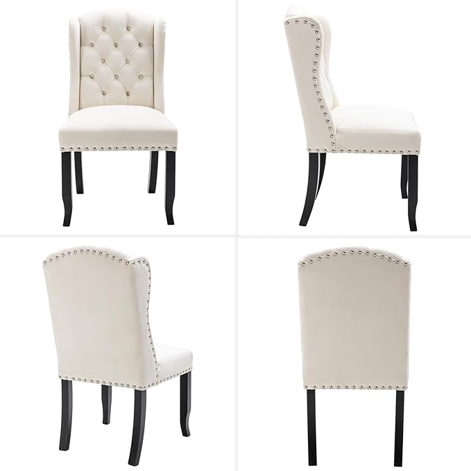 DUOMAY Modern Tufted Dining Chairs Set of 6, Velvet Upholstered Dining Room Chairs Armless Guest Side Chair for Kitchen Dining Room, Wingback Accent Chairs with Solid Wood, White