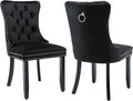 YeahFurn Black Mid Century Modern Dining Chairs Set of 2, Velvet Upholstered Kitchen & Dining Room Chairs with Nailhead Trim & Solid Wood Legs, Elegant Sillas De Comedor (Black, 2 Pcs)