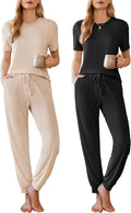 Ekouaer Pajamas for Women Set 2 Pack Lounge Set Short Sleeve Pjs Joggers Long Pants Loungepwear with Pockets